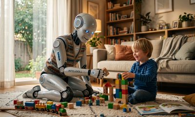 InteliDoll humanoid robot babysitting a realistic human child